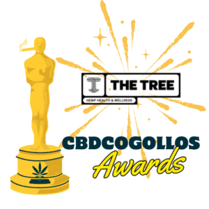 Logo de The Tree CBD junto a una figura estilo Óscar representando el premio CBDCOGOLLOS Awards