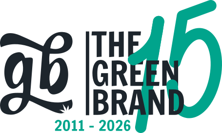 Logo de Growbarato Logo de Growbarato con el lema ‘The Green Brand’ y el número 15, 2011–2026