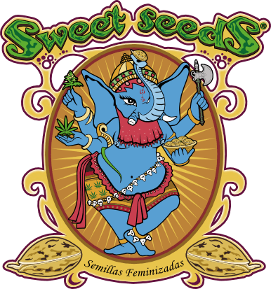 Sweet Seeds Logo Logo de Sweet Seeds con ilustración de elefante y texto “Semillas Feminizadas”